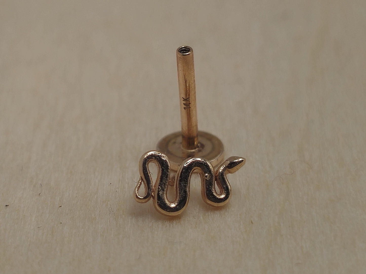 14K Rose Gold, Gold & White Gold Snake Tragus, Conch, Helix Cartilage Piercing, Labret Studs, Ear Piercing Internally Thread Body Jewelry