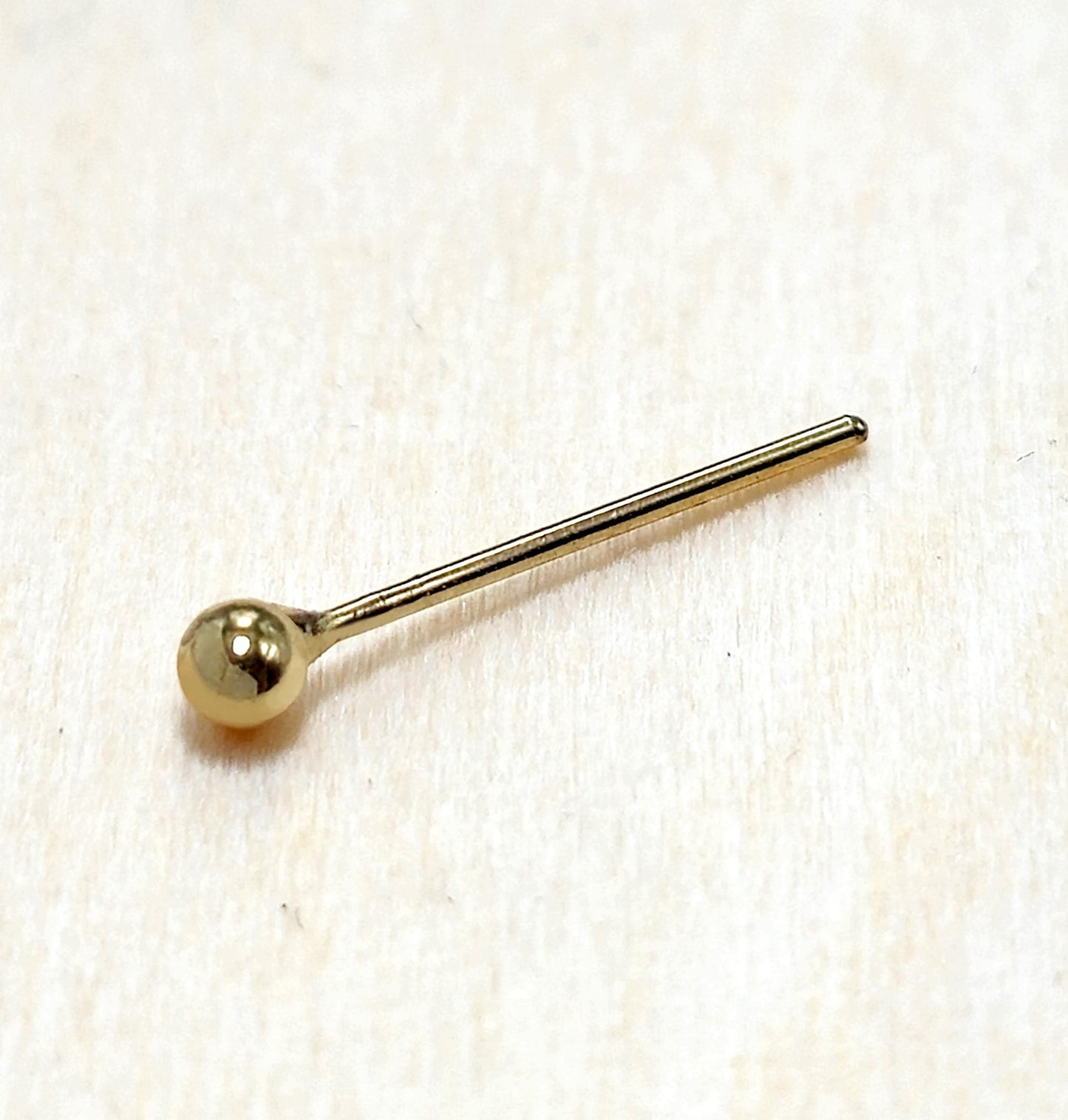 18K Gold Plain Ball Nose Pin, 23G 10mm length Nostril Piercing- Handcrafted 18K Gold Body Jewelry