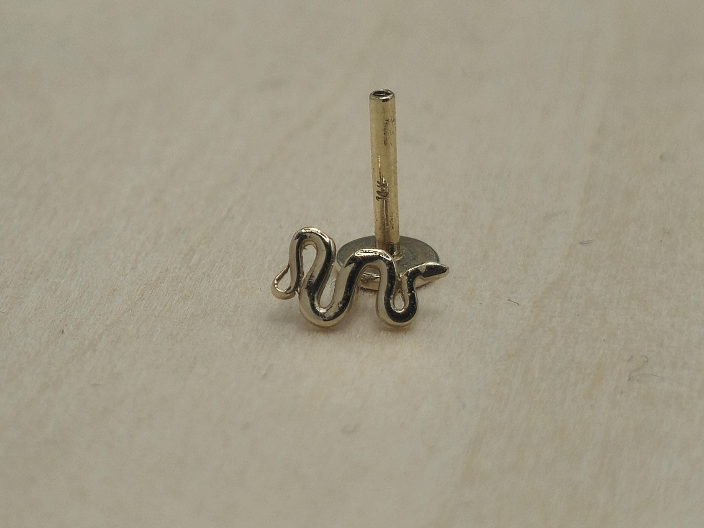 14K Rose Gold, Gold & White Gold Snake Tragus, Conch, Helix Cartilage Piercing, Labret Studs, Ear Piercing Internally Thread Body Jewelry