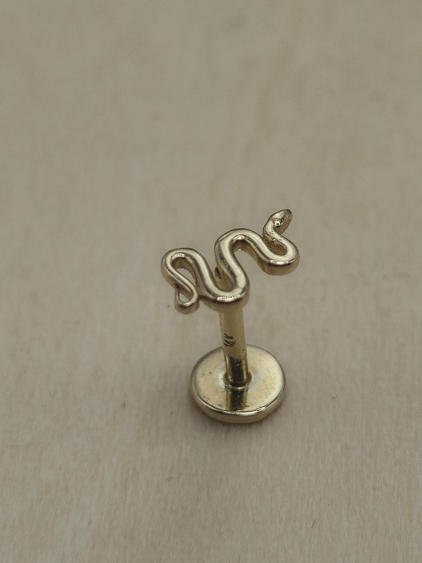 14K Rose Gold, Gold & White Gold Snake Tragus, Conch, Helix Cartilage Piercing, Labret Studs, Ear Piercing Internally Thread Body Jewelry