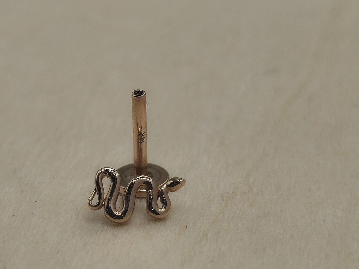 14K Rose Gold, Gold & White Gold Snake Tragus, Conch, Helix Cartilage Piercing, Labret Studs, Ear Piercing Internally Thread Body Jewelry