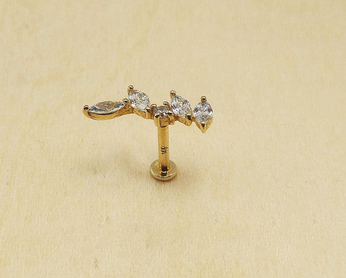 14K Gold Four Iridescent Marquise Earring, 16G Tragus Piercing | Piercings 14K Gold