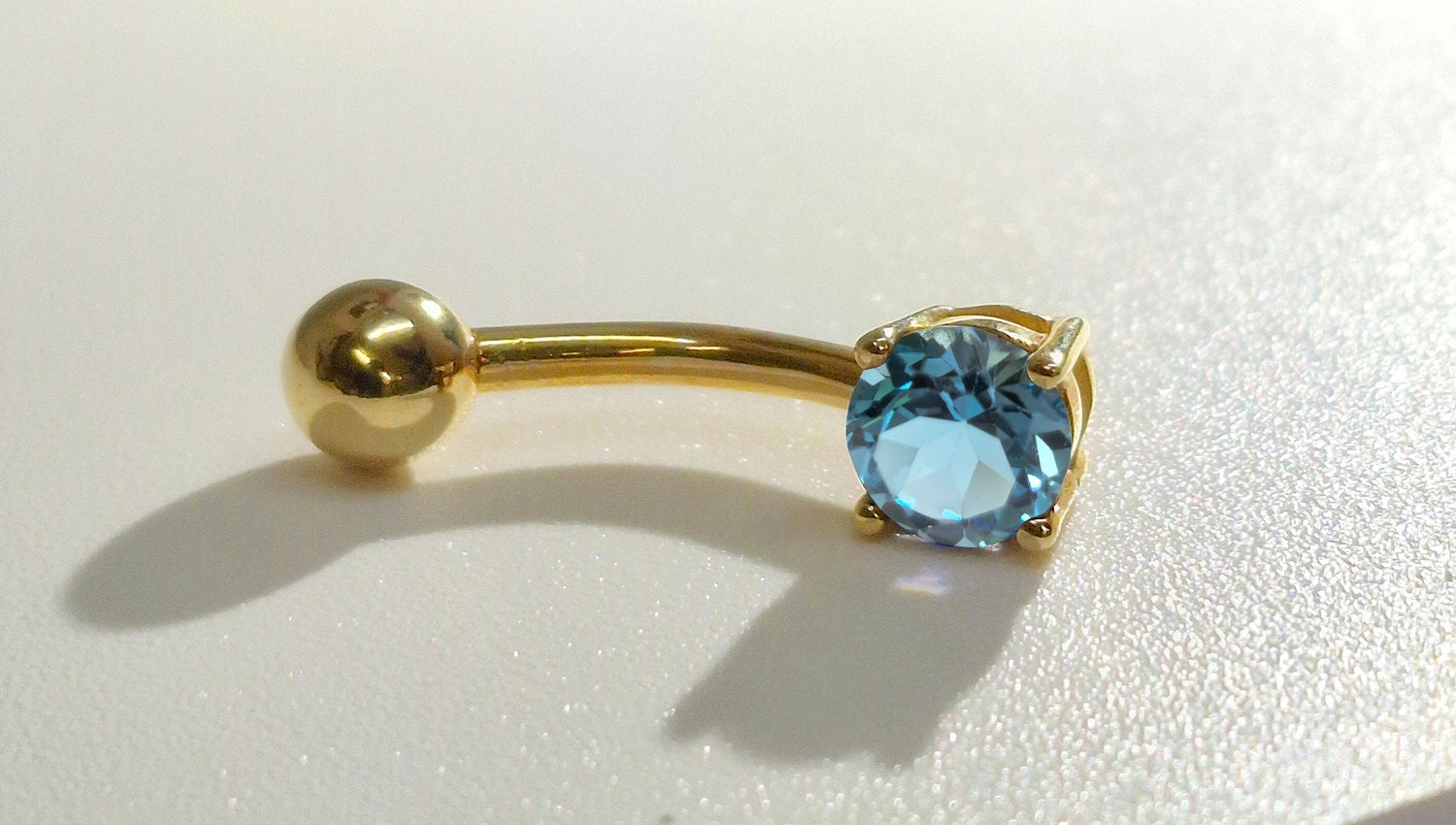 14K Solid Gold Belly Rings, Belly Bar, Navel Jewellery with Precious Gem Stone - Hand Made 14K Gold Body Jewelry Belly Button Rings