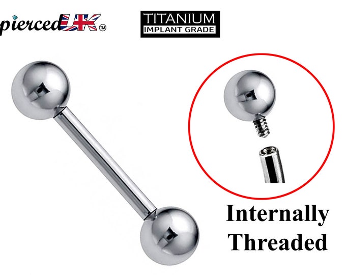 Titanium Barbell Industrial Piercing Earrings, Internally Threaded – 16g, 14g (1.2 & 1.6mm) – Piercing for Tongue, Nipple, Tragus, Helix