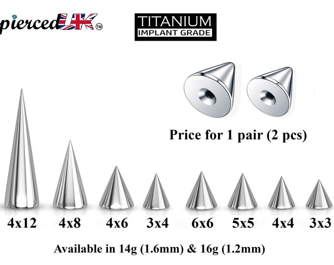 Titanium Spike Piercing, Pair of Spike and Cone Replacement Piercing Parts– 16g, 14g Attachment for Barbell, Labret, Horseshoe Bar and More.