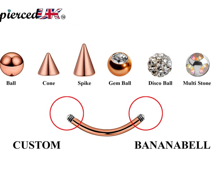 Rose Gold Curved Barbell, Eyebrow Bar – Custom Bent Barbell 18g 16g 14g Piercing for Daith, Vertical Labret and More