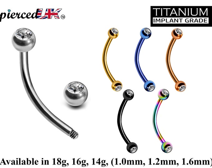 Titanium Curved Barbell, Daith Piercing – 18g, 16g, 14g  Eyebrow Piercing Jewelry in many Colors with Clear Crystal Top Gem Ball