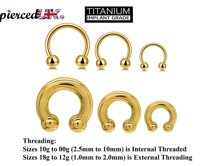 Gold Horseshoe Septum ring - Titanium Nose Ring - 00G, 0G, 1G, 2G, 4G, 6G, 8G, 10G, 12G, 14G 16G, 18G - Size 6mm to 19mm