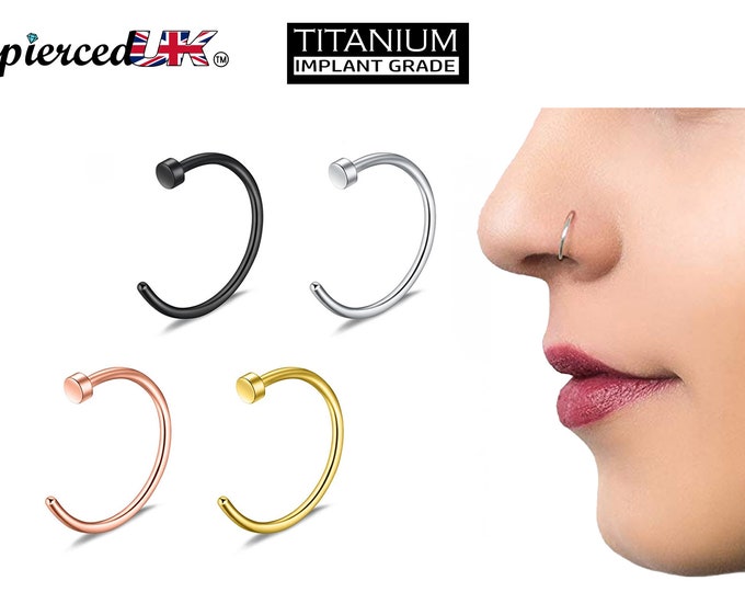 Titanium Nose Hoop, Nose Ring - C-Type Hypoallergenic Nose Nail Piercing - 20g, 18g. 16g, 14g Nostril Studs - Size 6mm to 12mm